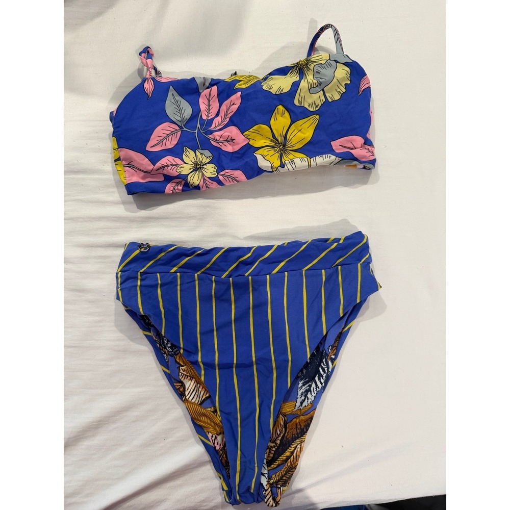 Maaji Blue Floral Striped Reversible Swimsuit